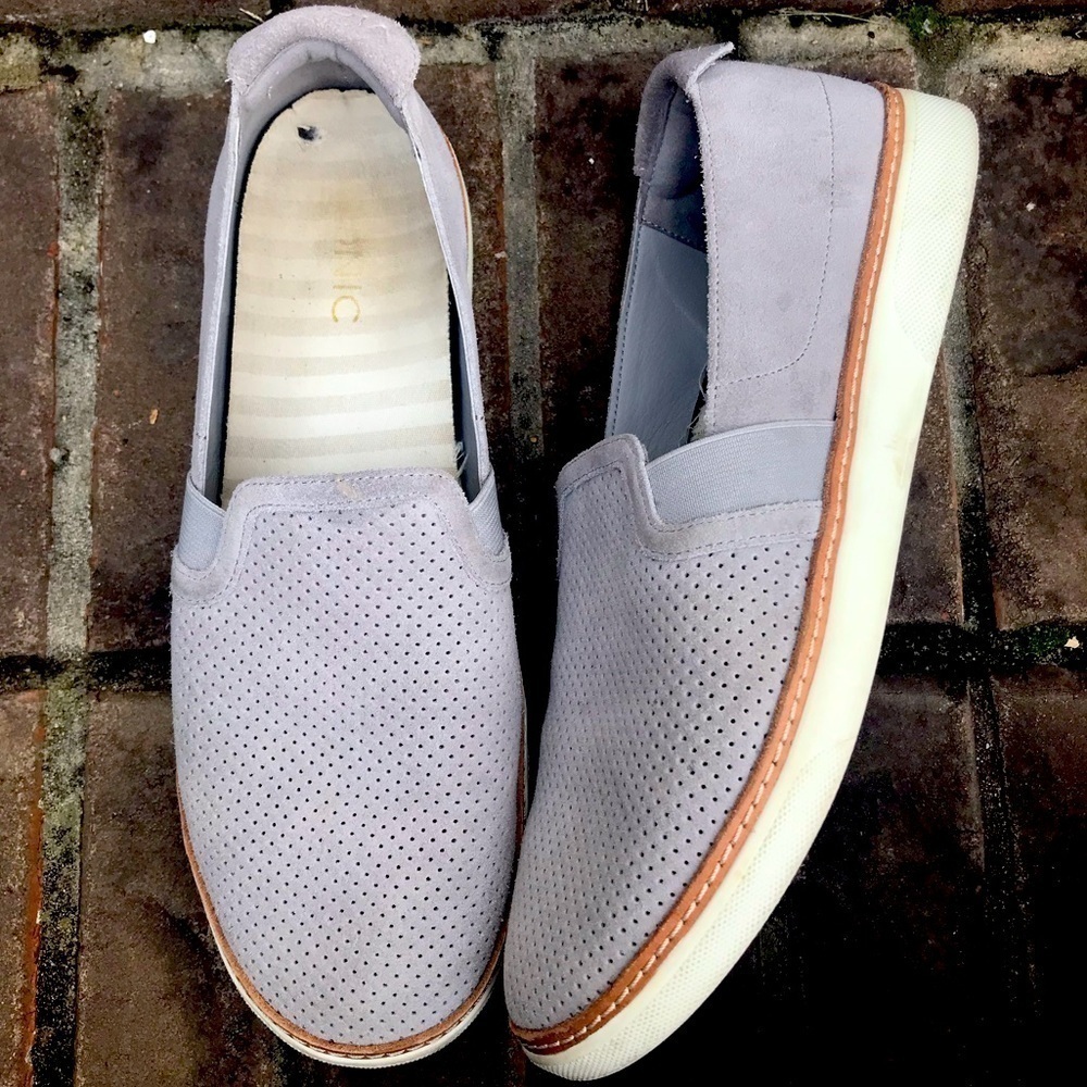 VGUC Vionic Malina Perforated Suede Slip On Shoes in Gray | Size 9.5